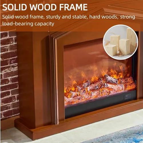 Vista 5 de Chimenea eléctrica independiente con repisa de 47 pulgadas (llama realista) (forma de techo) marrón moderno soporte de TV Chimenea para Sala