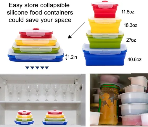 Vista 7 de Juego de recipientes de almacenamiento de alimentos de silicona plegable (color multi)