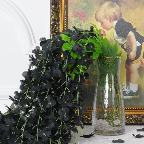 Vista 5 de BLEUM CADE 10 Piezas Flores Colgantes de Glicina Falsa Negra, 3.6 Pies/Pieza Guirnalda de Glicina Artificial, Flores Colgantes para Boda Fiesta