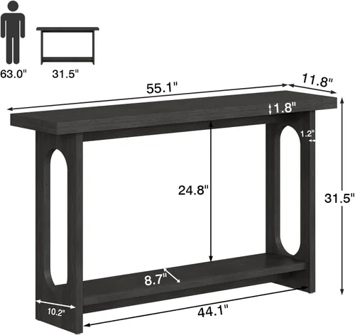 Vista 2 de Mesa consola negra, mesa de entrada de madera de 55 pulgadas, mesas estrechas para sofá, mesas de pasillo para sala de estar, entrada, vestíbulo