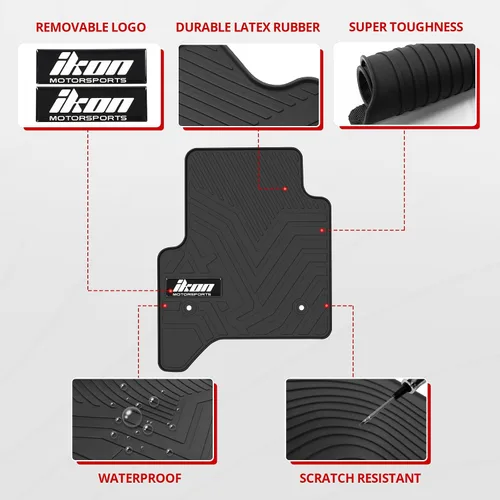 Vista 3 de IKON MOTORSPORTS, Alfombrillas de suelo compatibles con GMC Sierra Chevrolet Silverado 1500 2500 3500 Tahoe Yukon 2014-2018, goma de látex
