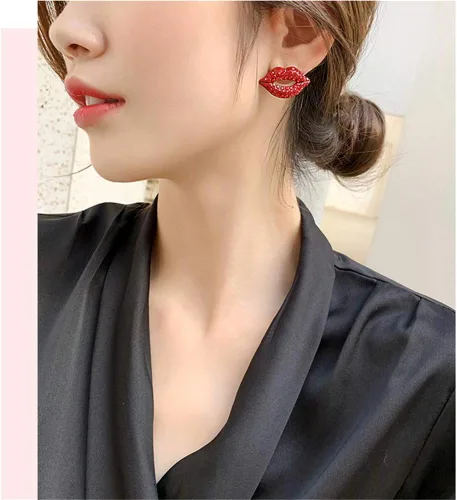 Vista 7 de QTMY Pendientes brillantes de diamantes rojos con borlas de diamantes de imitación para mujer