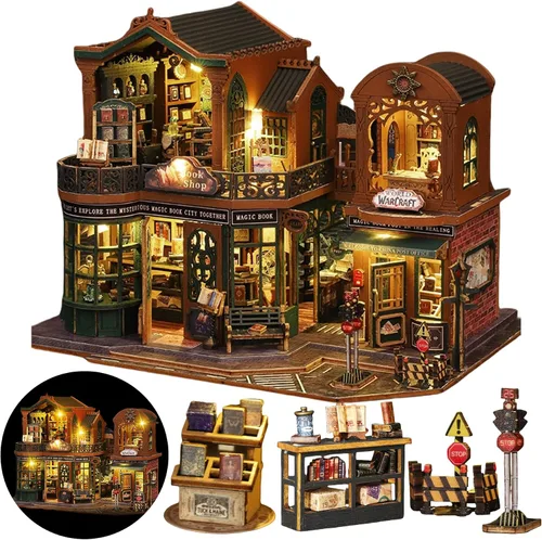 Vista 9 de Kit de casa en miniatura para bricolaje, kit de casa de muñecas para adultos para construir, kit de mini casa con LED, kits de diorama