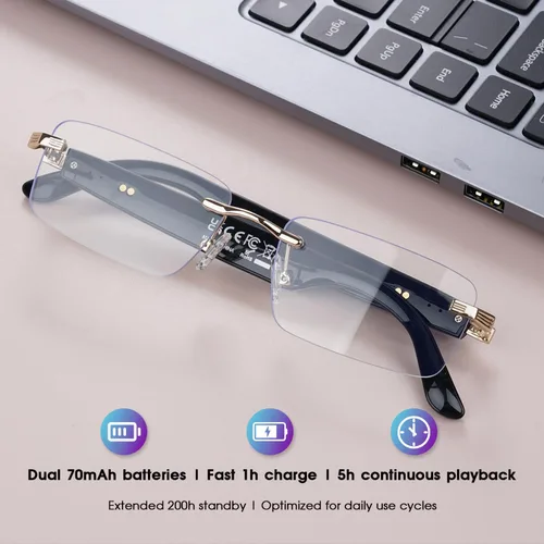 Vista 8 de Lentes de traducción AI, lentes Bluetooth con traductor en tiempo real para 164 idiomas, lentes fotocromáticos con bisagra de resorte Bluetooth
