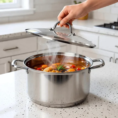 Vista 6 de Olla de 10 cuartos de galón con tapa de vidrio, olla de sopa de acero inoxidable de grado alimenticio premium, olla grande para cocinar guisos