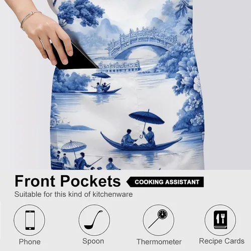 Vista 5 de Delantal de moda para mujer, resistente al agua, babero de bolsillo grande para cocina, lavavajillas