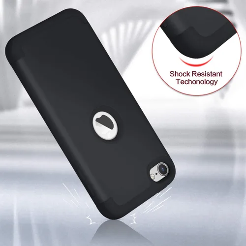 Vista 3 de Funda para iPod Touch de 7ª generación con 2 protectores de pantalla, serie de tres capas, protección resistente, a prueba de golpes, funda Negro