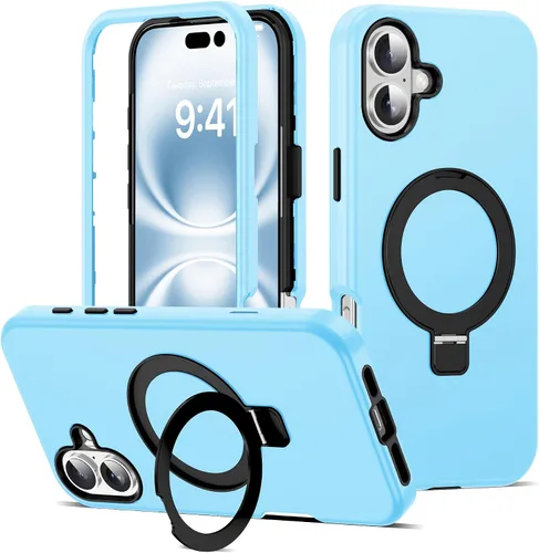 Vista 35 de Funda compatible con iPhone 13 y 14 de 6.1 pulgadas con soporte de anillo magnético [protección militar contra caídas] [compatible con Mag-Safe]
