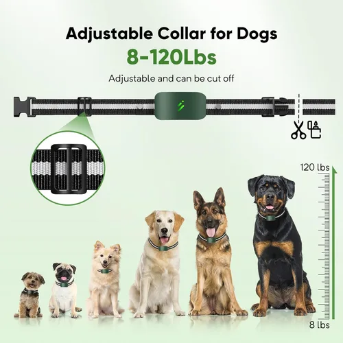 Vista 6 de Collar de choque para perro con 10 niveles de pitido, 2680 pies, 4 modos, collar eléctrico de entrenamiento para perros con control remoto, Verde
