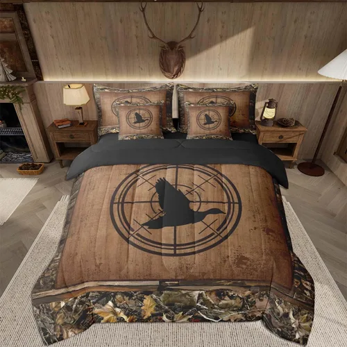 Vista 57 de Feelyou Juego de edredón de ciervo con sábanas – Tamaño Queen 7 piezas Juego de ropa de cama infantil de caza rústica – Cama de ciervo de cabaña