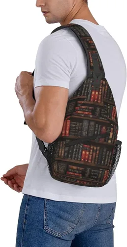 Vista 6 de Small Crossbody Bags for Women Men - Vintage Bookshelf A Print Adjustable Shoulder Bag Fanny Packs Belt Sling Bag Crossbody Purses Backpack for