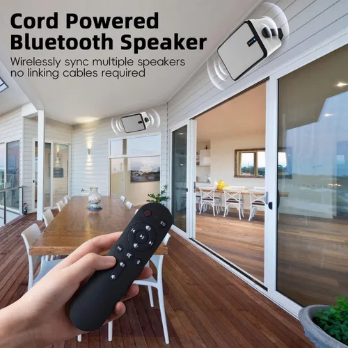 Vista 2 de Altavoces Bluetooth para exteriores de 600 W, sincronización inalámbrica entre altavoces, graves potentes, soporte de pared para patio, porche