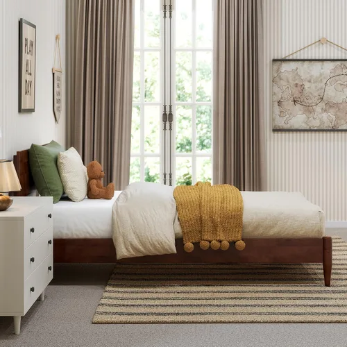 Vista 4 de AFI, Aria - Cama de plataforma moderna de perfil bajo de madera maciza, tamaño individual, nogal Nuez