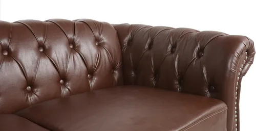 Vista 4 de ONCIN Chesterfield - Sofá de cuero para sala de estar, sofá de 3 plazas, sofá copetudo, piel sintética con brazos enrollados y cabeza de clavo