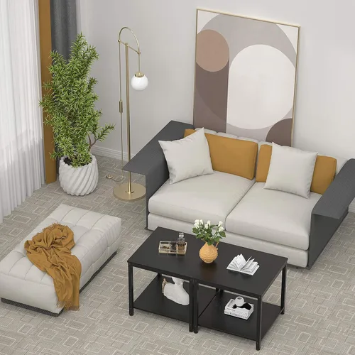 Vista 9 de Homieasy Mesa Auxiliar Cuadrada de 20 Pulgadas, Mesa de Centro de Café y Té de 2 Niveles, Mesitas de Noche para Sofá, Sillón, Cama, Mesa Auxiliar