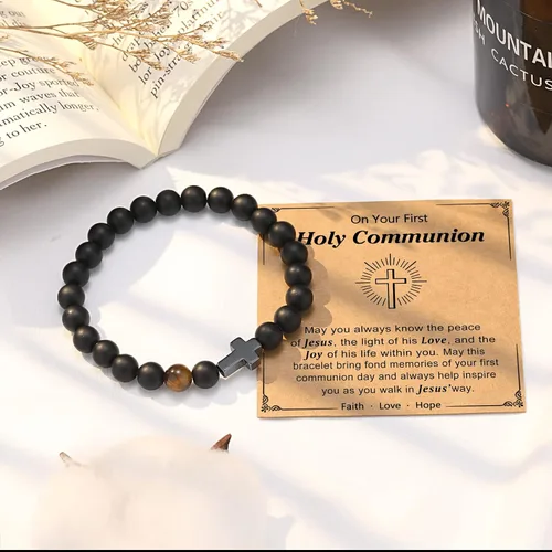 Vista 3 de Pulsera de cruz para hombre, regalo para hijo, nieto, papá, marido, padrino, hombres, cumpleaños, graduación, jubilación, Navidad, regalo cristiano