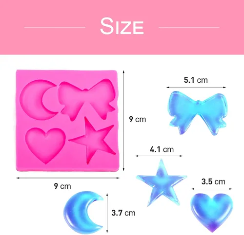 Vista 2 de Molde de silicona para chocolate, dulces y pasteles, forma de corazón, luna, estrella, lazo, grado alimenticio, reutilizable, resistente a altas