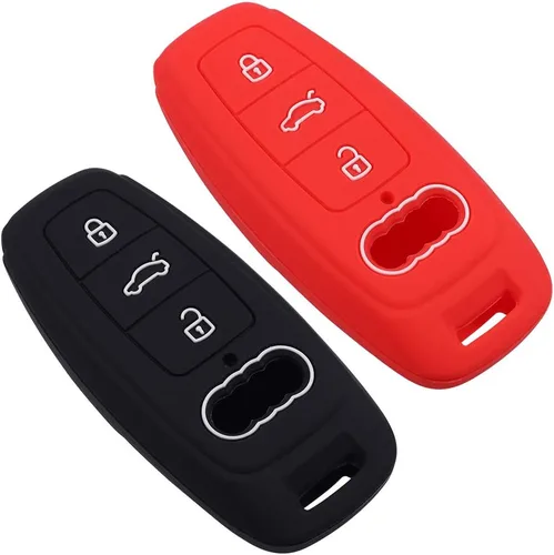 Vista 8 de Funda de silicona para llavero compatible con Audi A6 E-Tron A6L A8L A6 A7 A8 Q8 (negro rojo)
