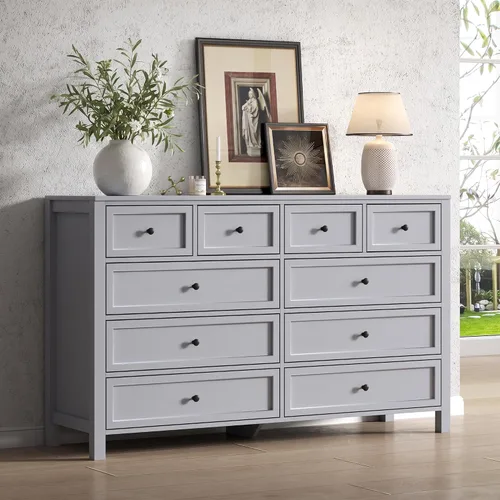 Vista 10 de Cómoda rústica con 10 cajones para dormitorio, cómoda blanca Blanco-10 Cajones
