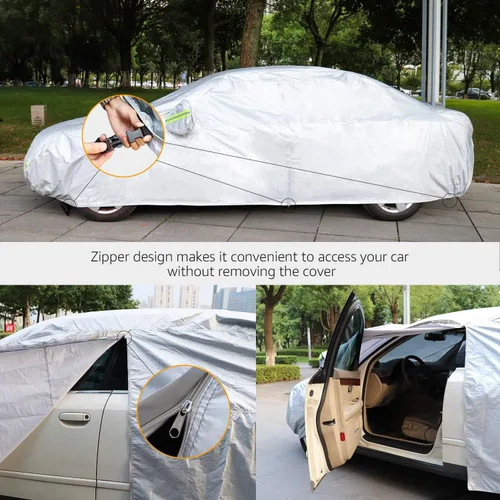 Vista 5 de Amazon BasicsCubierta de coche a prueba de intemperie de plata - 150d Oxford, sedanes hasta 170