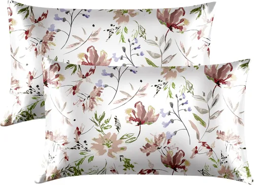 Vista 54 de EXQ Home - Funda de almohada de satén para cuidar el cabello y la piel, tamaño estándar, de seda con estampado negro, juego de 2 fundas con cierre