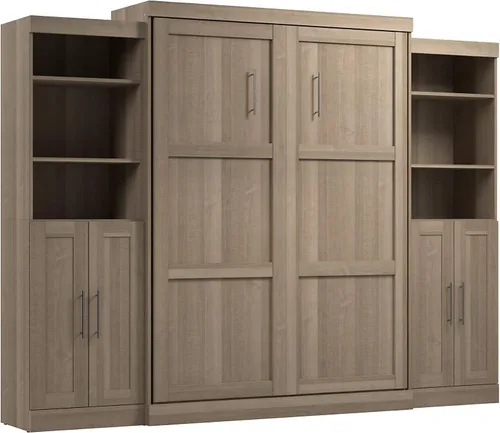 Vista 12 de Bestar Pur Queen Cama Murphy con gabinetes de almacenamiento de armario, marrón rústico de 115 pulgadas, arreglo para dormir que ahorra espacio