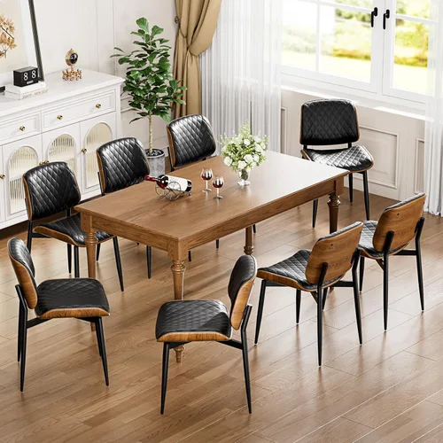 Vista 4 de YaFiti Juego de 2 sillas de comedor, sillas de comedor y cocina modernas de mediados de siglo, sillas tapizadas de piel sintética con diamantes