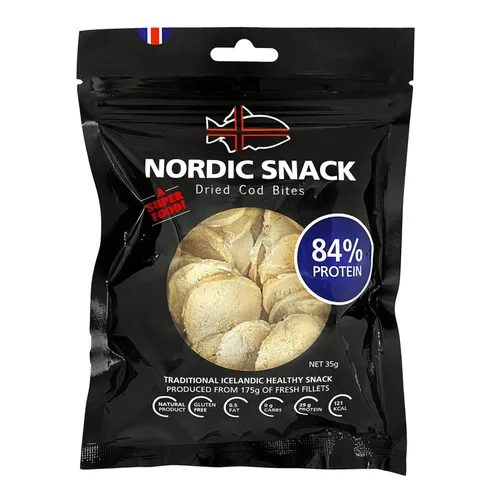 Vista 10 de Bocadillos de bacalao liofilizados (Hardfiskur) pescado capturado silvestre Snack nórdico saludable con alto contenido de proteínas