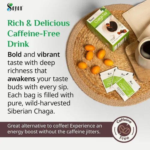 Vista 3 de Sayan Té de hongos chaga siberiano 1.05 onzas / 1.06 oz – 20 bolsas sin blanquear, antioxidante orgánico cosechado silvestre sin cafeína. Mezcla