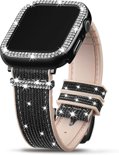 Vista 8 de Bling Silicone Bands Compatible For Apple Watch Band 38mm 40mm 41mm 42mm 44mm 45mm 46mm With Diamond Case, Soft Silicone Strap Color Changes with