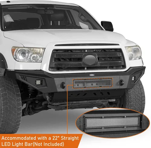 Vista 4 de Tundra parachoques delantero de ancho completo con placas de deslizamiento y focos LED para camionetas Toyota Tundra 2007-2013