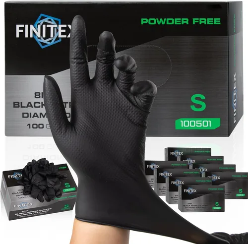 Vista 11 de FINITEX Industrial Diamond Texture Nitrile Black Glove - 100/1000PCS Chemical Resistant 8mil Mechanic Disposable Gloves