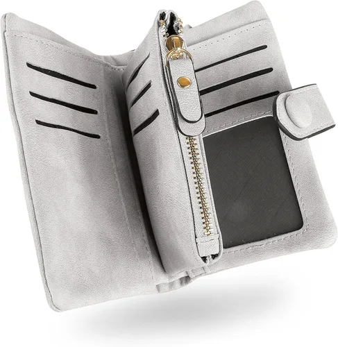 Vista 9 de CONISY Billeteras pequeñas de pulsera para mujer, billetera de cuero plegable RFID con ventana de identificación y cremallera Small, Bifold, RFID