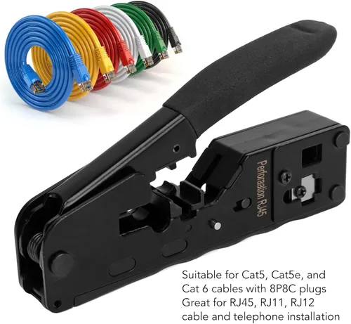 Vista 4 de Herramienta de crimpado Ethernet Crimpadora Pasa a través de Ethernet Crimper para RJ11 RJ12 Cat5 Cat6 Cat7