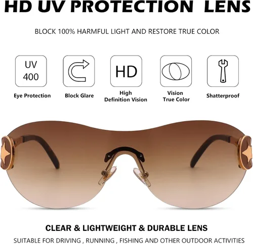 Vista 2 de DeBuff Y2K - Gafas de sol para mujeres y hombres, sin montura futuristas envolventes, sin montura 2000S, modernas, de gran tamaño, sin marco