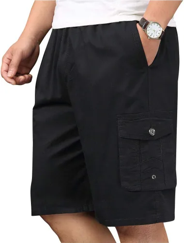 Vista 4 de Pantalones cortos de sarga de algodón ligero para hombre, con cintura elástica y cordón