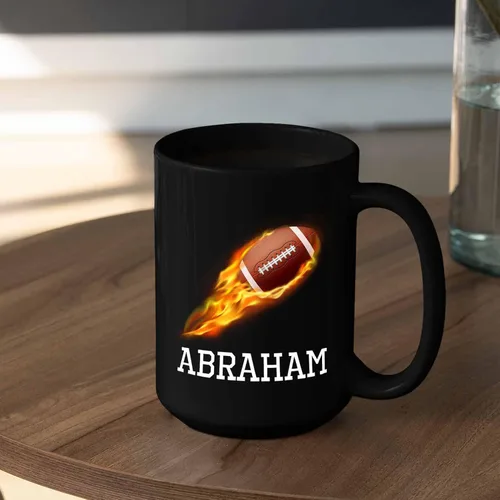 Vista 4 de Taza de café de fútbol personalizada con nombre, regalos para hombres, mujeres, amantes del fútbol, taza de cerámica negra personalizada de 11 onzas