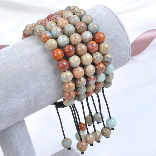Vista 2 de Massive Beads - Pulsera de cuentas de cristales de macramé con poder curativo natural, unisex, ajustable, 516 pulgadas (8 mm)