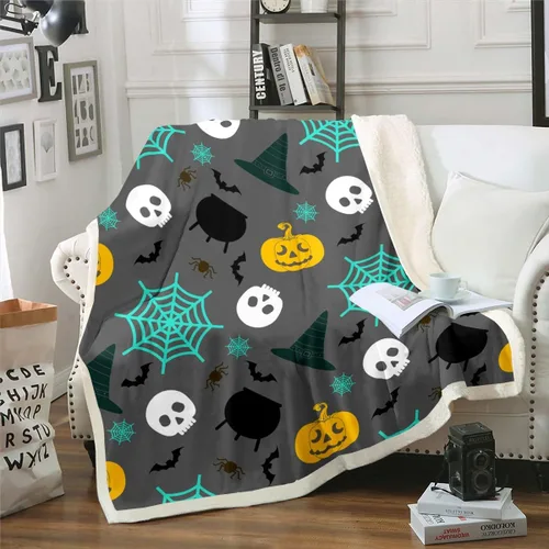 Vista 20 de Erosebridal Manta gótica de murciélagos de Halloween, manta de forro polar blanco y negro de 40 x 50 pulgadas, silueta vintage para niños, sombras