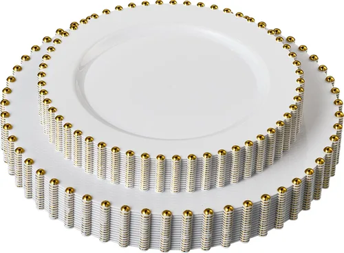 Vista 27 de Plasticpro - Juego de platos combinados de 32 piezas de plástico para cena, platos desechables de plástico elegantes y resistentes para fiestas de 7