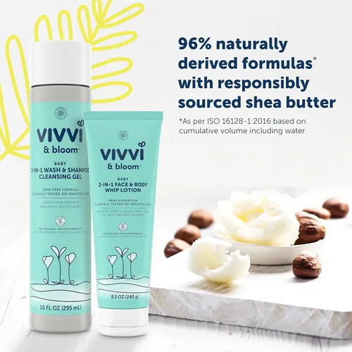 Vista 3 de Vivvi & Bloom Loción suave 2 en 1 para bebé, cara y cuerpo, para piel delicada y sensible del bebé, loción hipoalergénica aroma natural, 8.5 onzas