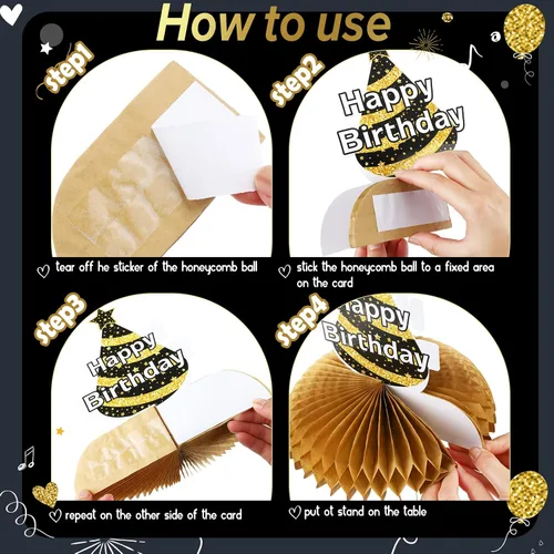 Vista 6 de Yexiya 9 Pieces Happy Birthday Table Centerpieces Black Gold Honeycomb Negro dorado