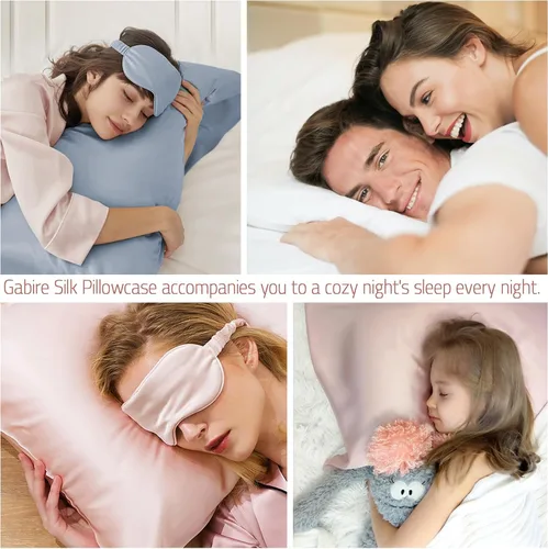 Vista 5 de Gabire Funda de almohada de seda de morera para cabello y piel, evita el acné, fundas de almohada de seda real de ambos lados, funda de almohada