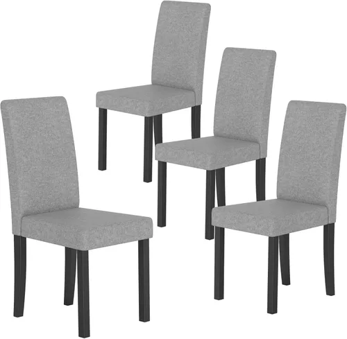 Vista 16 de COSTWAY Juego de 2 sillas de comedor sin brazos de tela, sillas laterales tapizadas de cocina con patas de madera de goma, asiento acolchado y Beige