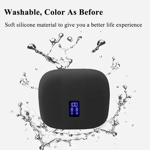 Vista 3 de Funda de silicona para TAGRY X08, funda protectora a prueba de golpes para auriculares con accesorios de mosquetón (negro)