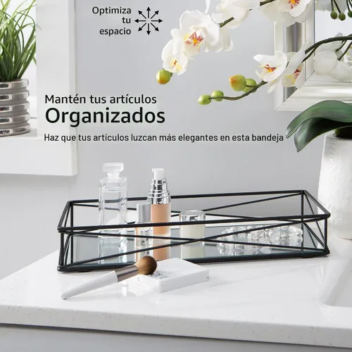 Vista 4 de Home Details Tanque negro mate, para perfumes, joyas, artículos de tocador, baño, mesa de café, bandeja de tocador de decoración
