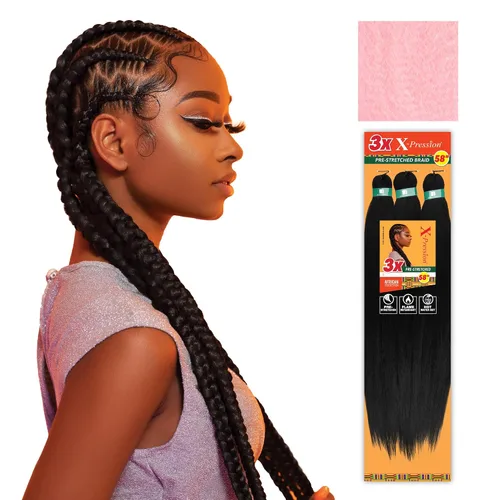 Vista 35 de Sensationnel X-Pression - Trenzas sintéticas prestiradas, 3 unidades, 58 pulgadas, negro azabache 1 Cabello trenzado, Kanekalon, ignífugo