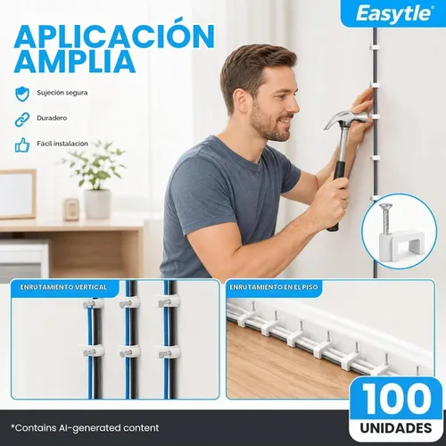 Vista 7 de Clips de cable para clavos, 100 clips de cable Ethernet planos de 0.315 pulgadas, clips de pared para cable coaxial, clips de cable para altavoces