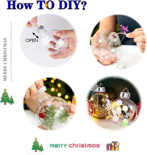 Vista 3 de 12 bolas de plástico transparente rellenables para bricolaje, bolas de Navidad de 2.36 pulgadas para Navidad, Halloween, cumpleaños, decoración