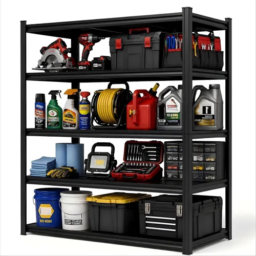 Vista 20 de Estantería resistente, estantes de garaje de 5 niveles de 40 pulgadas de ancho, estante de almacenamiento de metal ajustable para garaje, cocina